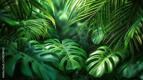 Lush Tropical Leaves Pattern  Natures Beauty in Green Foliage  Botanical Garden and Rainforest Theme