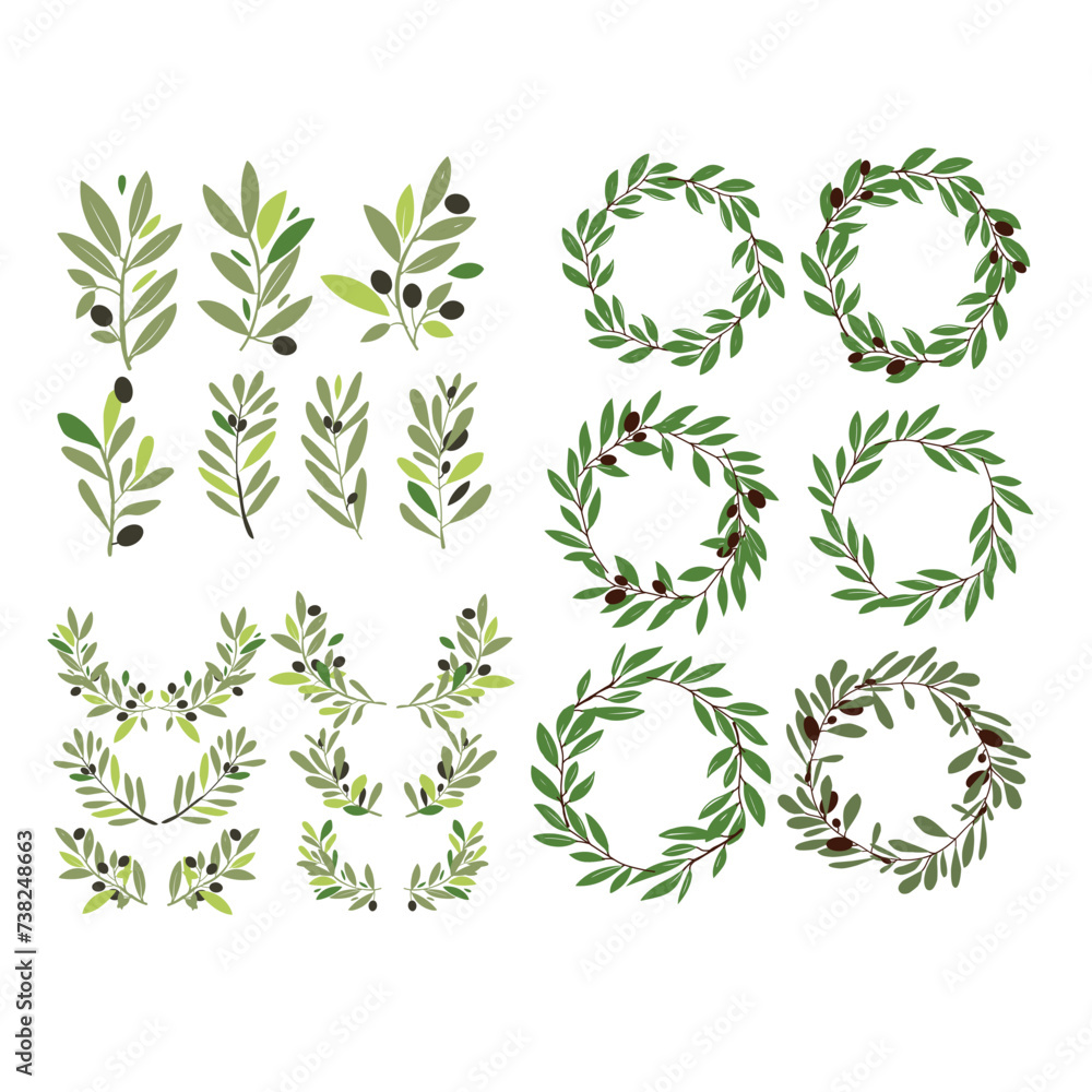 Vector olive brunch set. simple illustration for your design Vector olive brunch set. simple illustration for your design