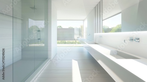 Sleek and Modern Minimalist Bathroom with White Design AI Generated.