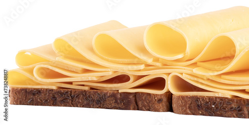 open sandwich two slices of wholemeal bread with several slices of cheese folded isolated on transparent background in the left corner