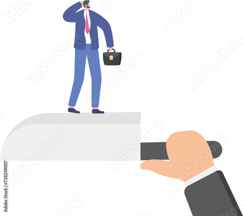 Barriers to success. Big hand hold big knife
