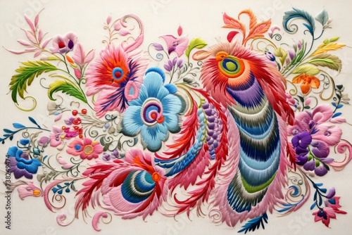 Beautiful colorful embroidery on a white cloth