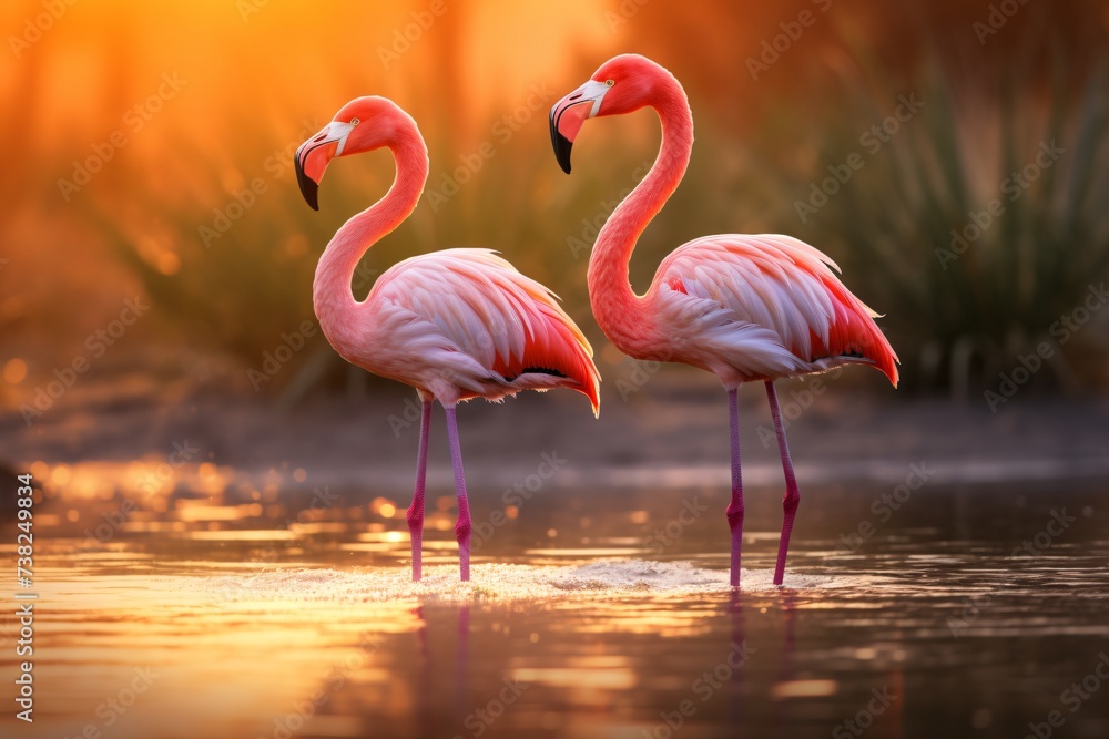 Fototapeta premium A group of flamingos in the water