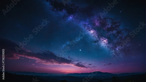 Captivating fantasy night sky with vibrant blue and purple hues. © xKas