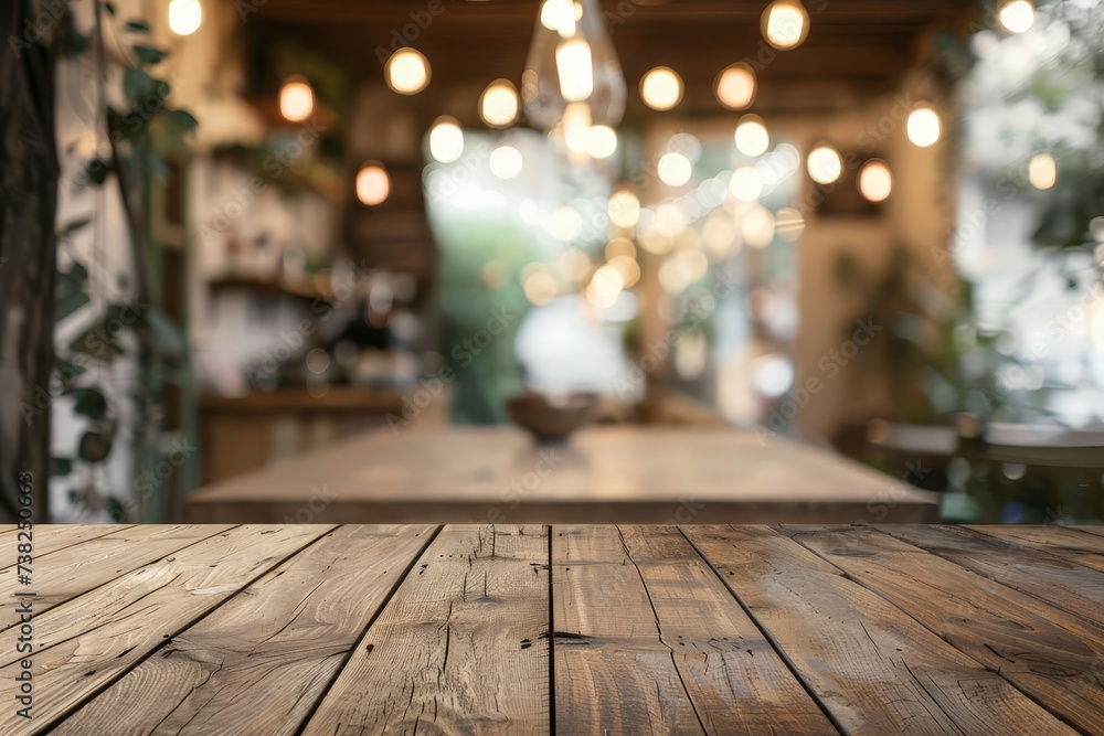 Interior of a coffee shop or restaurant With a blurred background focusing on an empty wooden table Ideal for displaying products or creating a cozy and inviting atmosphere for digital content Interior of a coffee shop or restaurant With a blurred background focusing on an empty wooden table Ideal for displaying products or creating a cozy and inviting atmosphere for digital content