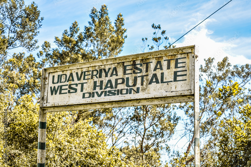 Nameplate of Udaveriya Estate in Devil's Staircase Road, Ohiya, Sri Lanka.