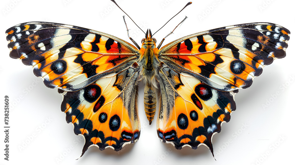 beautiful butterfly isolated on white Background, Macro of butterfly isolated on white background, Dana us chrysippus, top view, Generative Ai - obrazy, fototapety, plakaty 