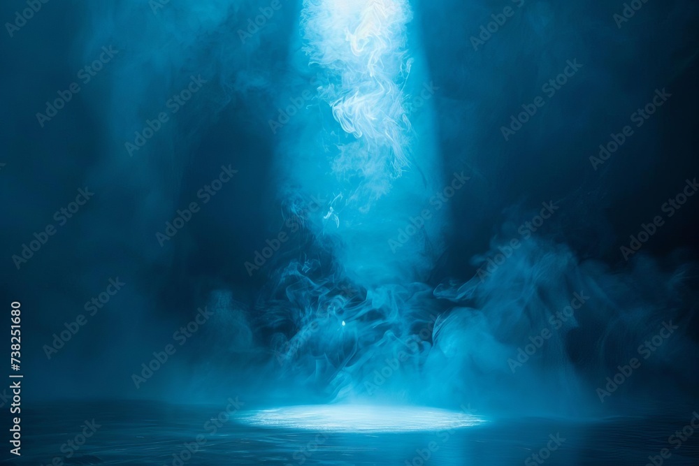 Stage spotlight with blue light and smoke effect for dramatic presentations