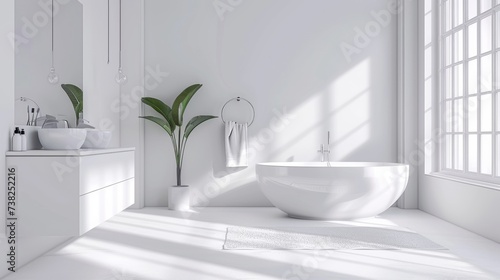 Modern Minimalist Bathroom with White Color Palette AI Generated. © ArquitecAi