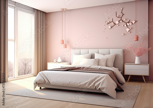 Bedroom With Pink Walls and White Bed © Piotr