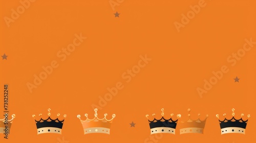 Background with minimalist illustrations of crowns in Orange color