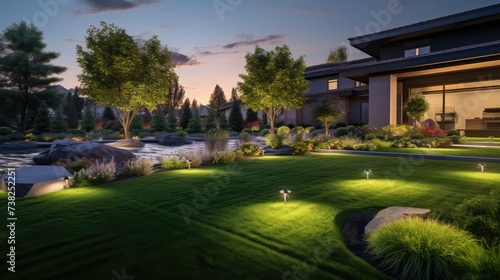 Smart Garden Oasis - Witness our Automatic Watering System with Sprinklers Beneath Lush Turf, Nurturing © pvl0707
