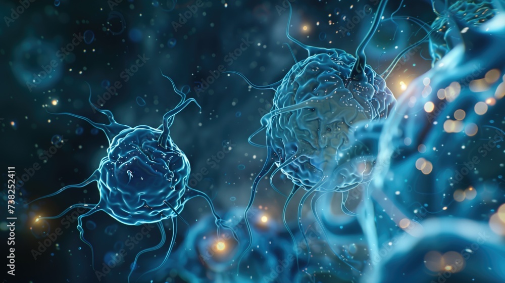 Light blue pandemic virus or fungi as a symbol of cancer or new DISEASE