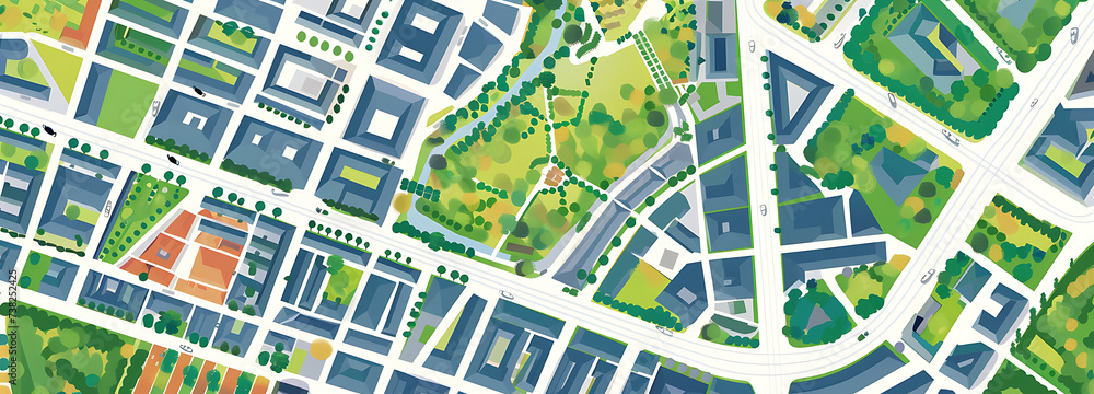 City map with streets and park Illustrations