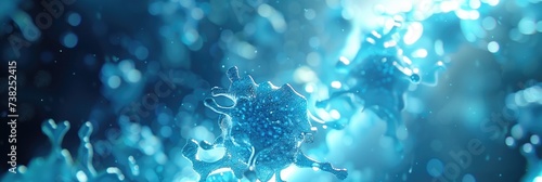 Light blue pandemic virus or fungi as a symbol of cancer or new DISEASE X unknown pathogen disease that is difficult to cure in World Health Organization healthcare