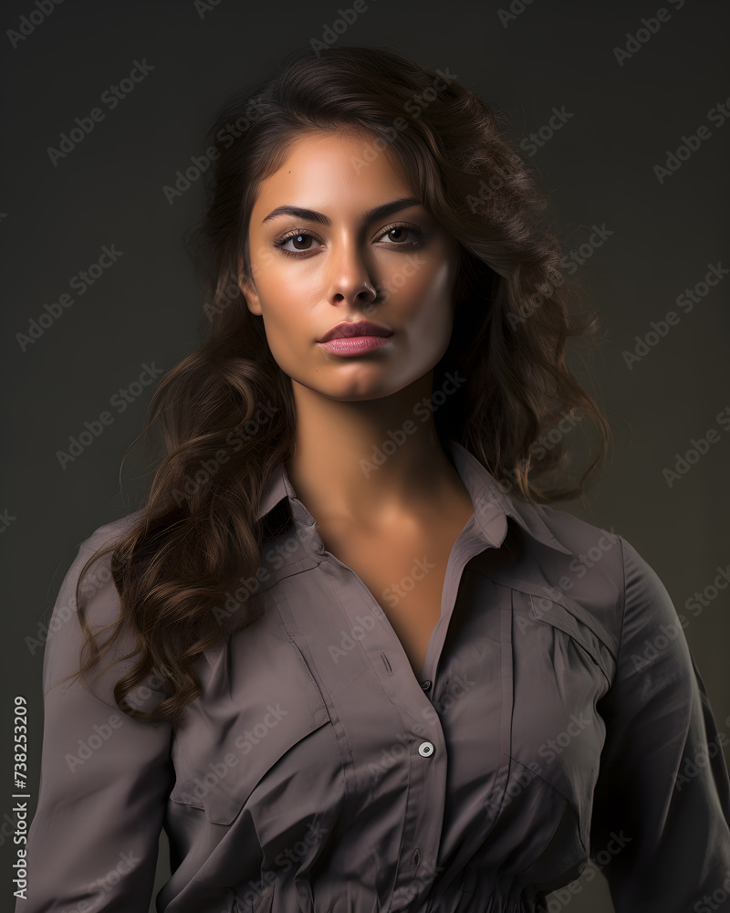 Portrait of a beautiful woman with a dramatic studio background Generative AI