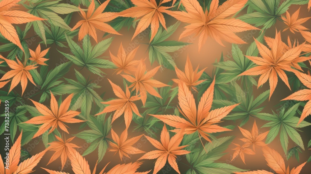 Background with Peach marijuana leaves Background with Peach marijuana leaves