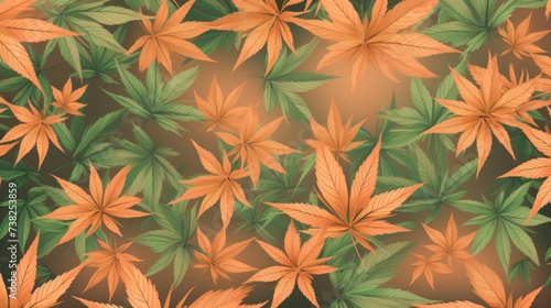 Background with Peach marijuana leaves