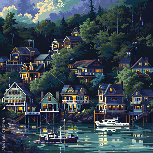 pixel art seaside village game background