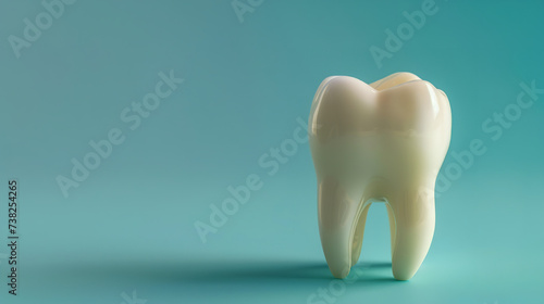 Close-up of a tooth on a blue background. Medical  dental design template. Dental health concept