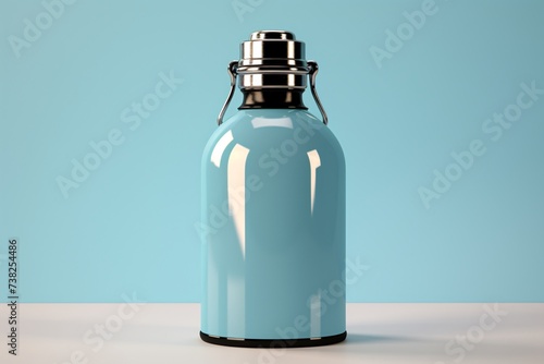 a blue bottle with a silver cap