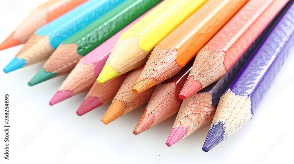 Set of colored pencils isolated on white background, top view Set of colored pencils isolated on white background, top view