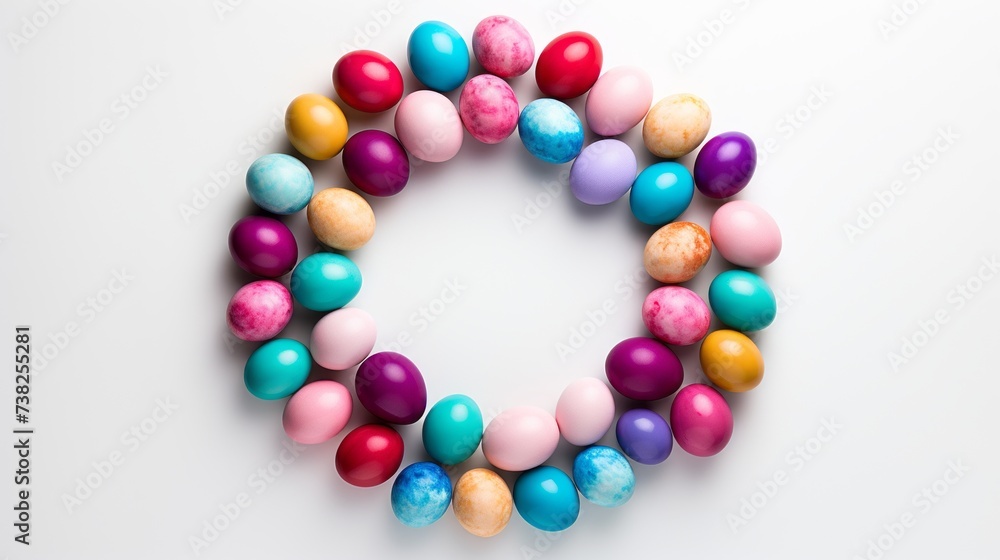 Flat lay frame with easter eggs on white background Flat lay frame with easter eggs on white background