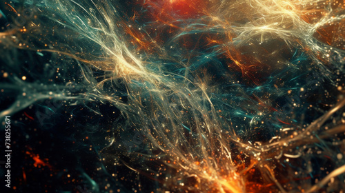 Abstract streams of cosmic debris weave and intertwine in a complex web evoking the vastness and mystery of the cosmos.