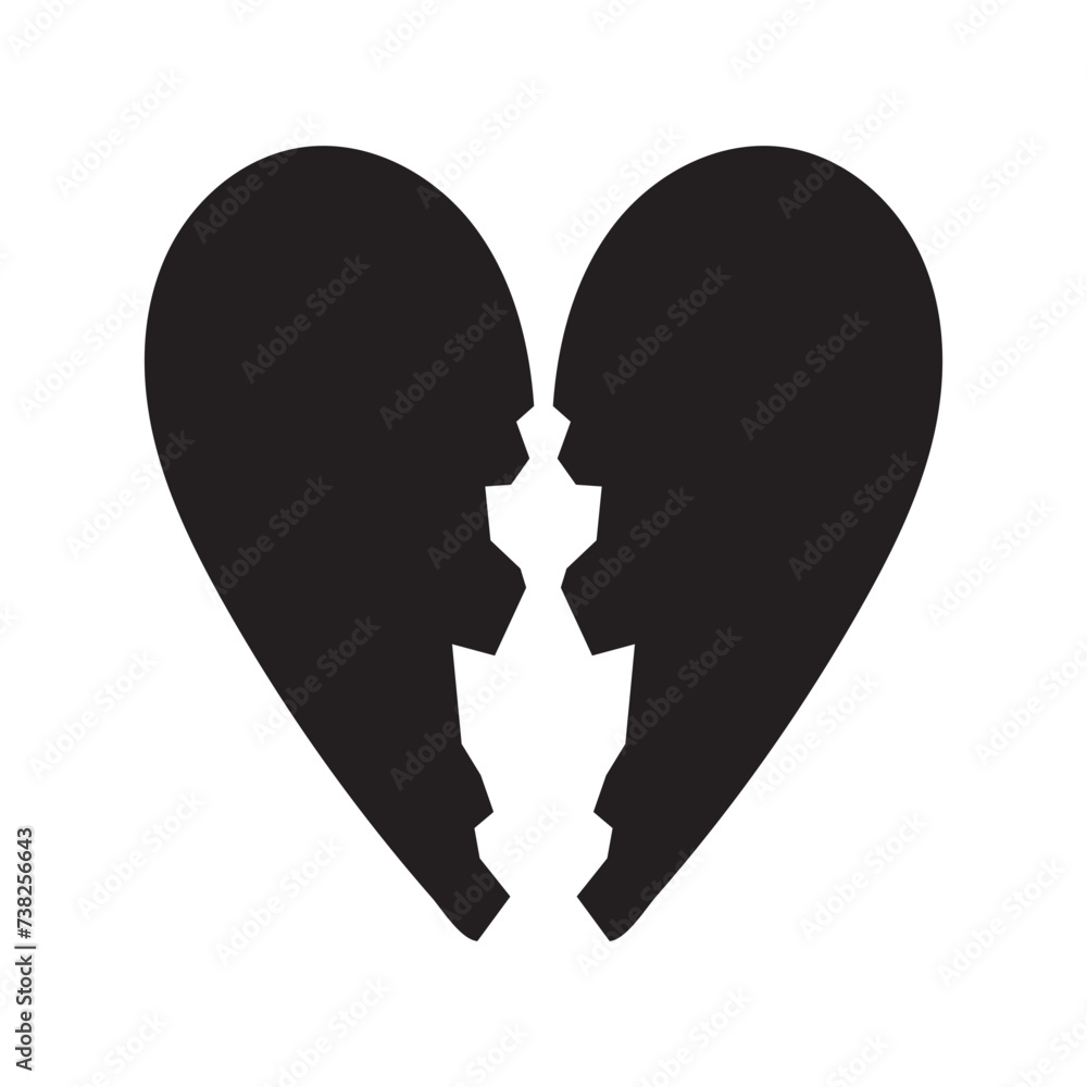Heartbreak or broken heart or divorce flat icon for apps and websites