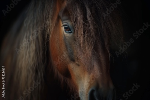 Detailed portrait of a horse with a long mane and deep brown eyes