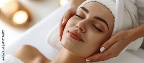 Woman providing facial massage to client in salon.