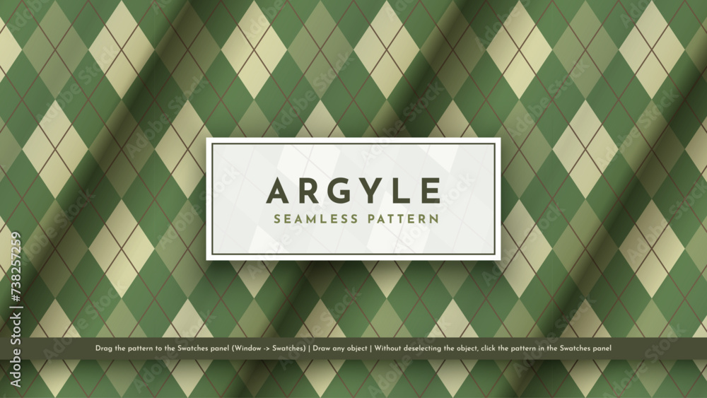 Seamless Military Argyle Pattern. Traditional Rhombus Texture. Fashionable Fabric. Textile Background - obrazy, fototapety, plakaty 