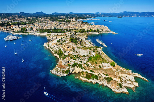 Fototapeta Naklejka Na Ścianę i Meble -  Aerial view of the Old Fortress and the old town of Corfu (