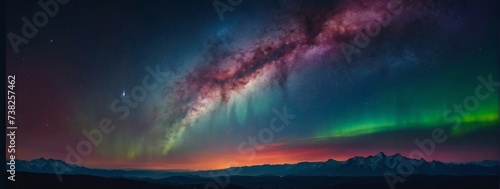 Stunning fantasy night sky wallpaper with colorful galaxy and aurora. 