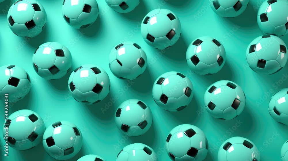 Background with soccer balls in Mint color Background with soccer balls in Mint color
