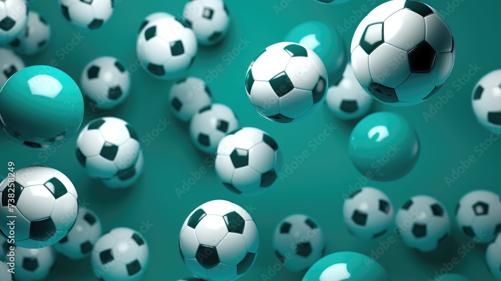 Background with soccer balls in Sea Green color. Background with soccer balls in Sea Green color.