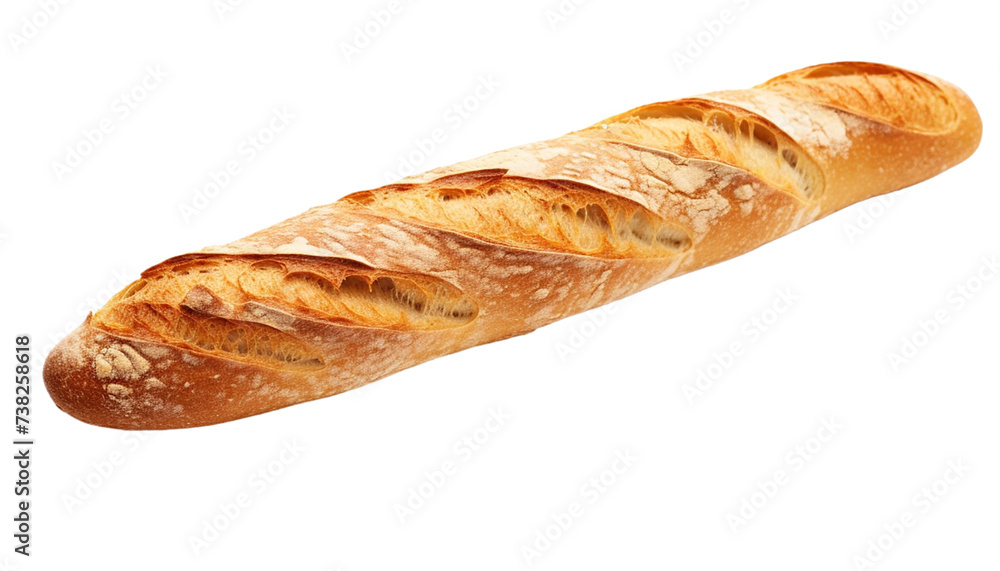French baguette isolated on a transparent background. Top view. French baguette isolated on a transparent background. Top view.