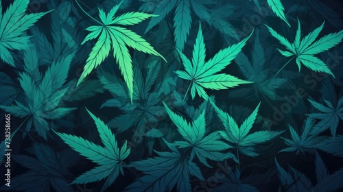 Background with Turquoise marijuana leaves