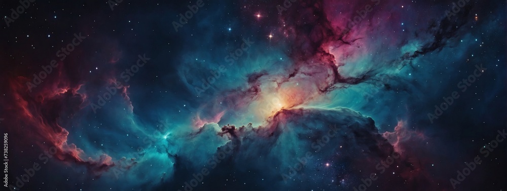 Vibrant nebula clouds in a beautiful space and cosmos background.