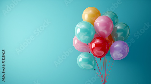 Bunch of bright balloons and space for text against color background, Panoramic background with pink and blue balloons in sky, Generative Ai