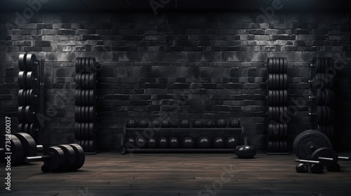 Background with weights in a gym in Charcoal color. photo