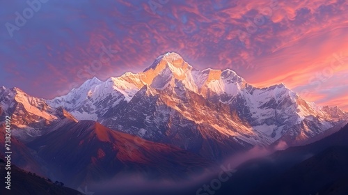 Photo scenic view of snowcapped mountains against sky,, Captivating Sunrise over the Himalayan Mountains A Breathtaking Moment Frozen in Time Free Photo