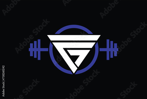 Letter F,G, FG OR GF Logo With barbell. Fitness Gym logo Vector.