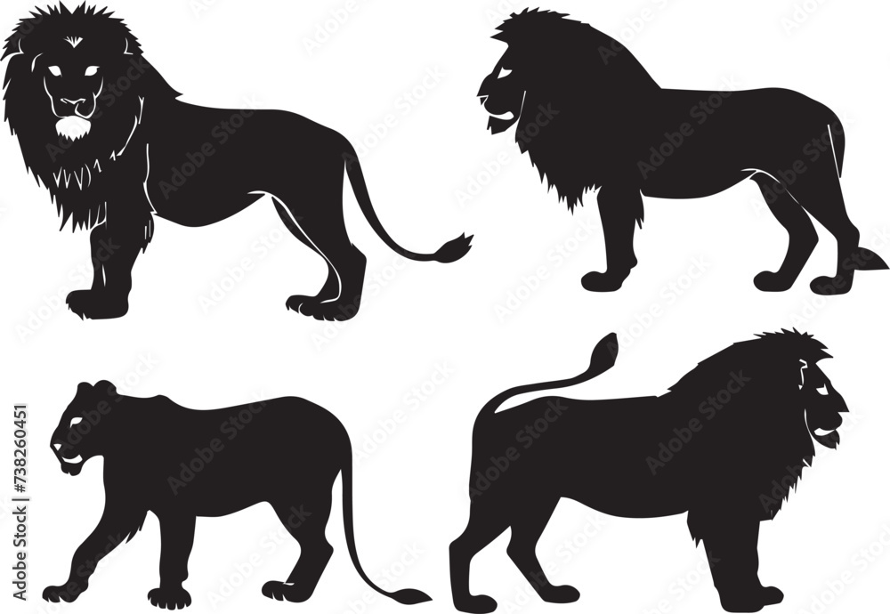 Set of Lion black silhouette vector 