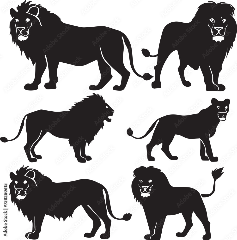 Obraz premium Set of Lion black silhouette vector 