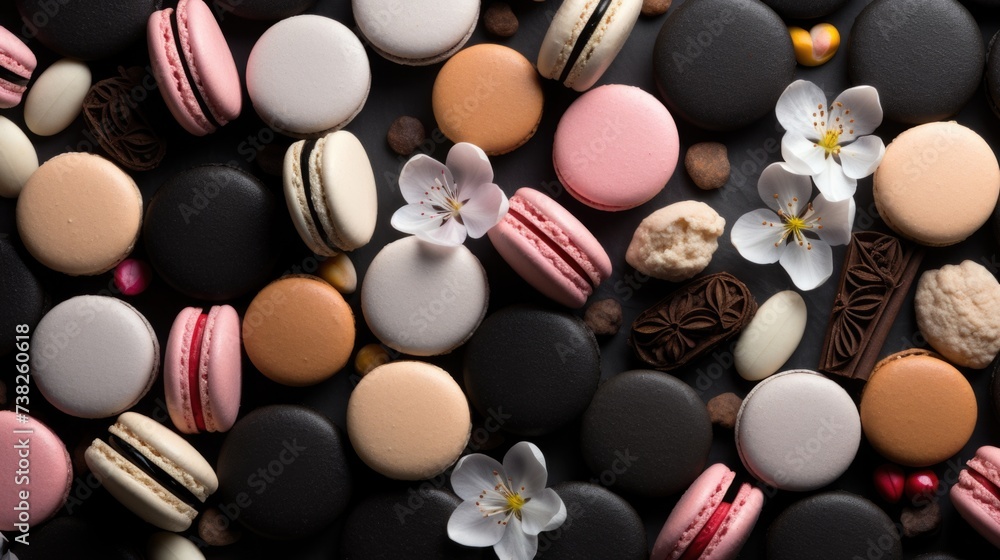 Black Background with macarons. Black Background with macarons.