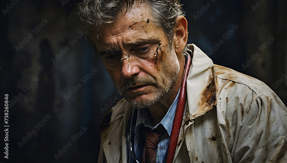portrait of a man, civilian, with injuries from the war portrait of a man, civilian, with injuries from the war