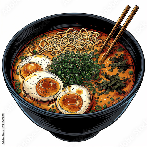 ramen food, typical asian soup, illustration with white background photo