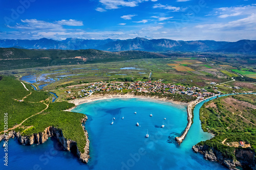 Ammoudia (beach & village) and the estuary of Acheron river. Parga municipality, Preveza, Epirus, Greece.