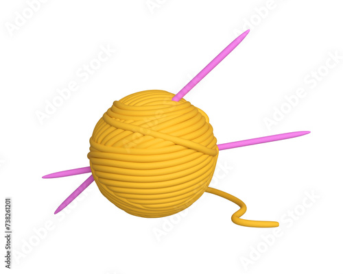 3d skeins of woolen threads with knitting needles. 3d rendering